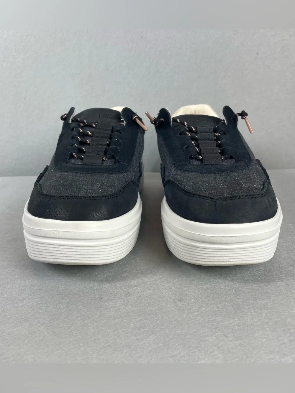 Hey Dude Hudson Lift Sport Womens Size 12 Black Leather Platform Sneakers